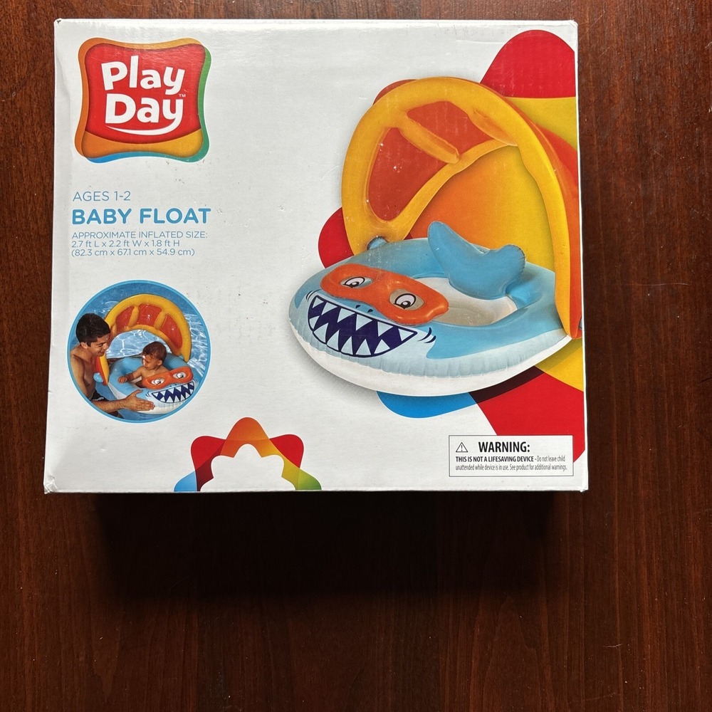 Play Day Baby Float Sun Canopy Smooth Leg Holes Swim Toy  Ages 1-2 New In Box